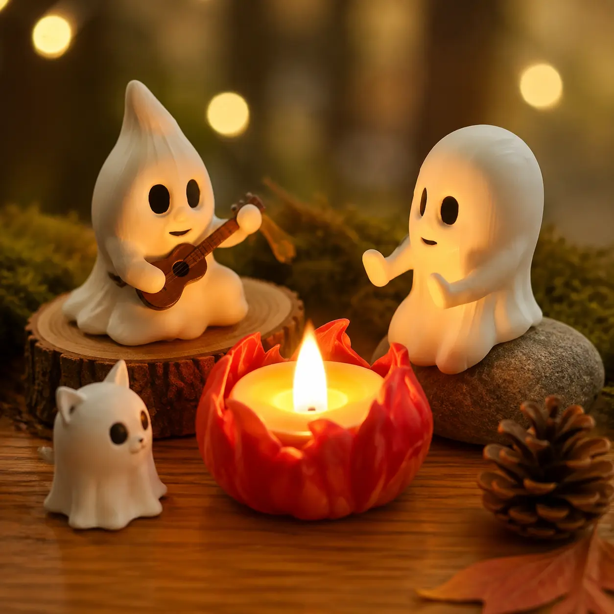Flameless LED Ghost-Themed Resin Fire Pit Ornament with Realistic Flickering Light Effect — Durable Indoor Outdoor Tabletop Decor for Halloween Mantel, Fall Parties, Haunted House Displays, and Seasonal Home Centerpieces