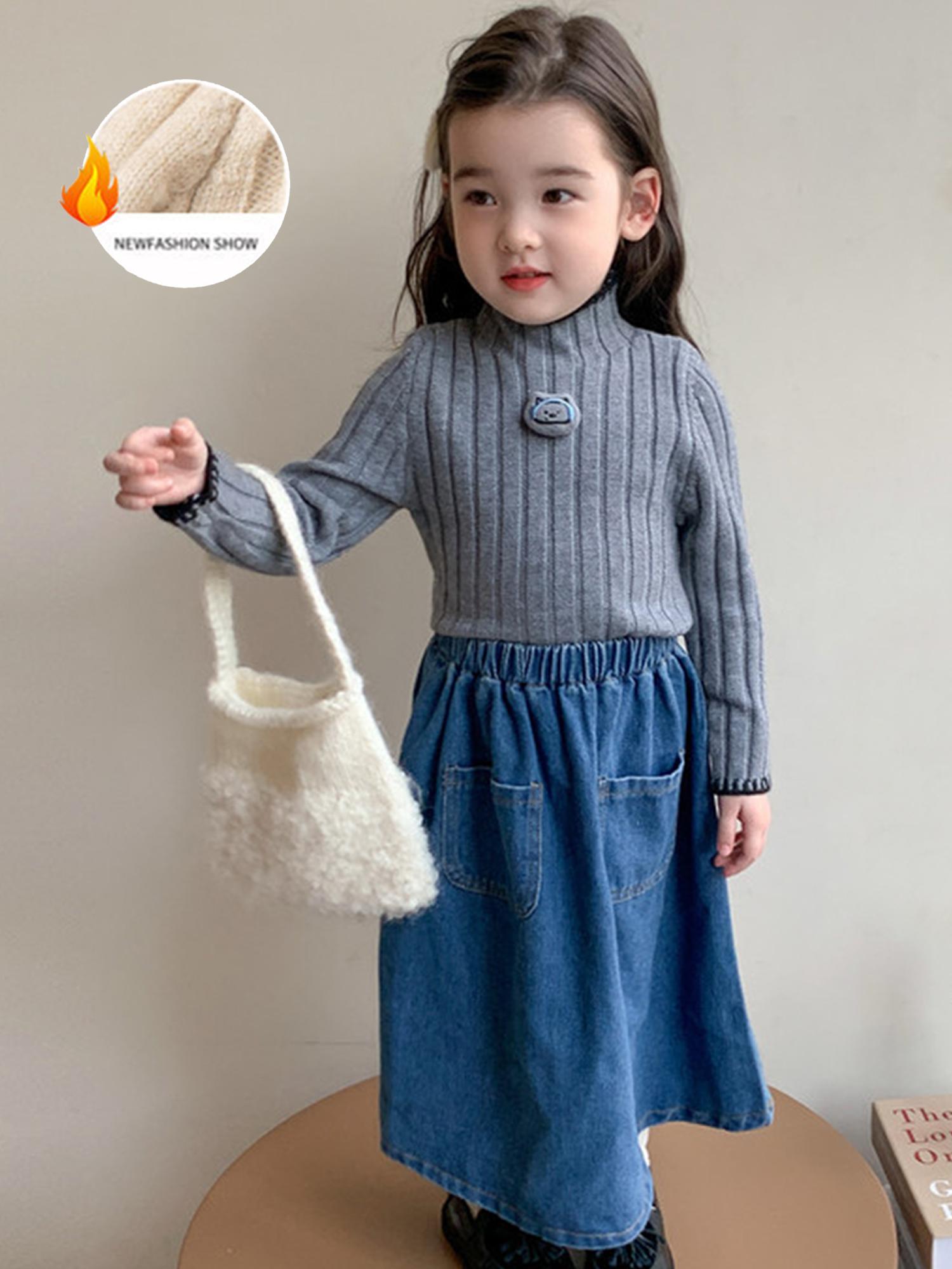 Girls' Thickened Turtleneck Sweater - Slim Fit Winter Warm Base Layer, Cute Solid Color Sweaters for Uniforms & Layering, Hand Washable Cold Weather Sweating Less for (for easy Outfits)