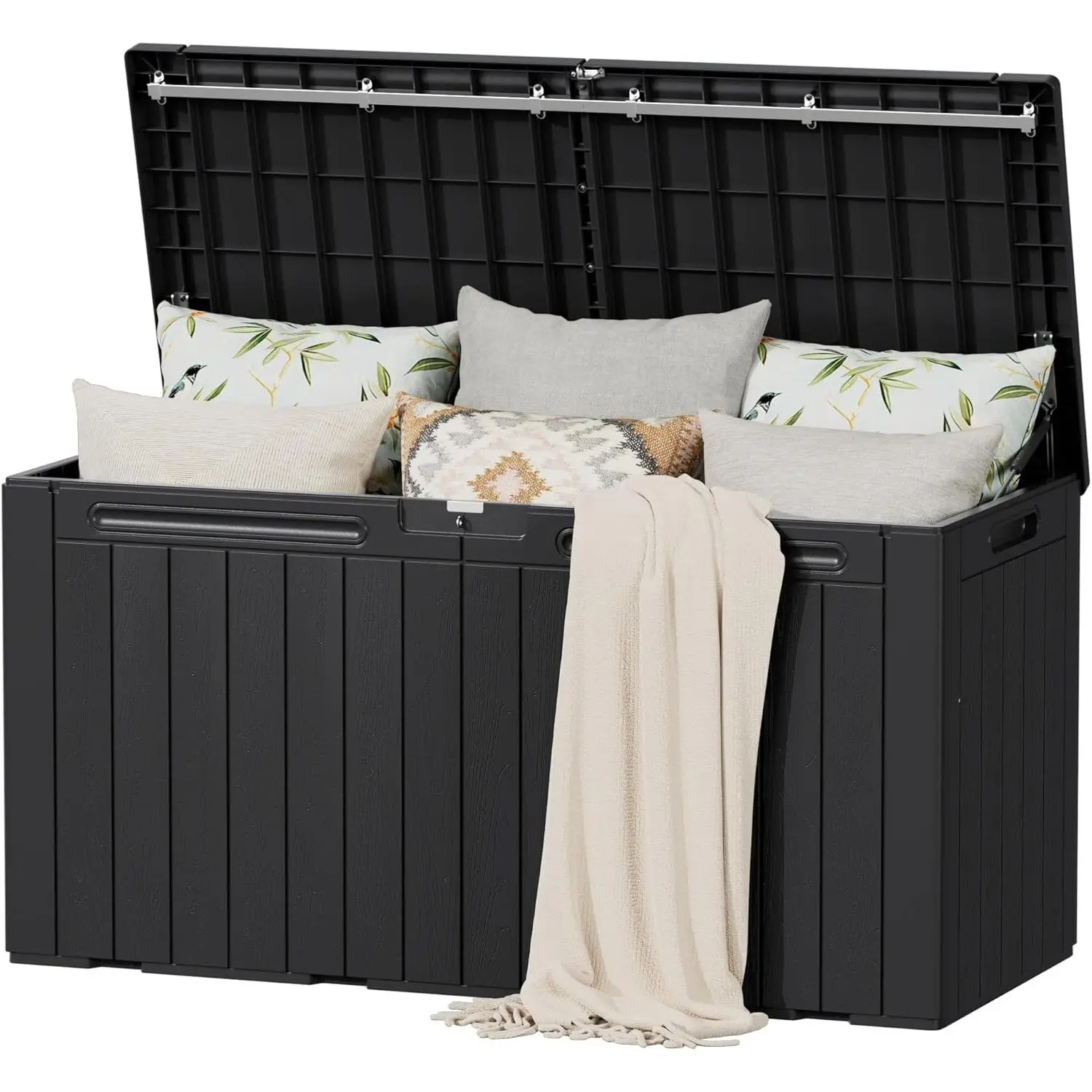 100 Gallon Resin Deck Box - Large Lockable Outdoor Storage Chest, Waterproof for Patio Cushions, Garden Tools and Accessories (Black)
