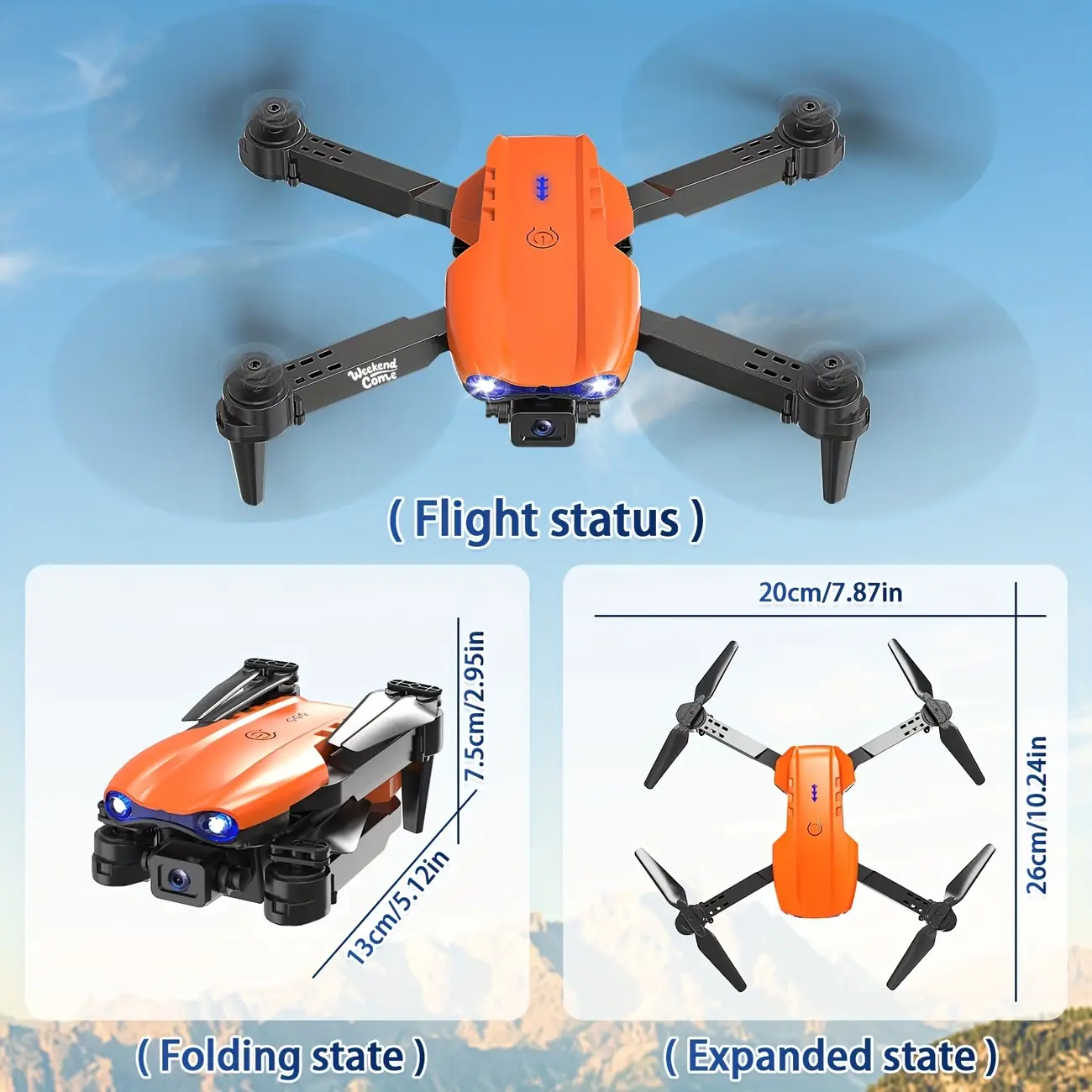 E99 PRO MAX Drone with 4K Dual Camera, orange，2 Batteries, Obstacle Avoidance, 1-Hour Return-to-Home, LED Lights, Foldable Quadcopter, Spare Propellers & Tools