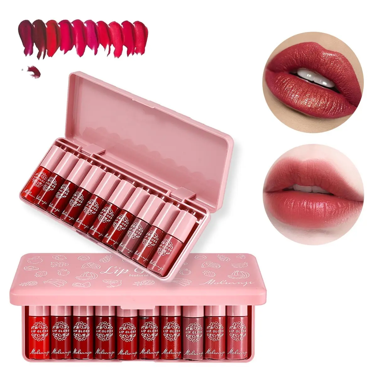 10-Piece Mini Lip Gloss Set, High Saturation Long-Lasting Color, Multiple Shades, Easy Application, Perfect for Beginners, Lip Gloss Palette