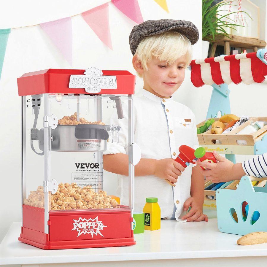 VEVOR Popcorn Maker, 480W Popcorn Popper Machine, 4 Oz Kettle Makes 1.5 Gallon per Batch, Tabletop Popcorn Maker, Includes 3 Scoops, Movie Theater Style, Red