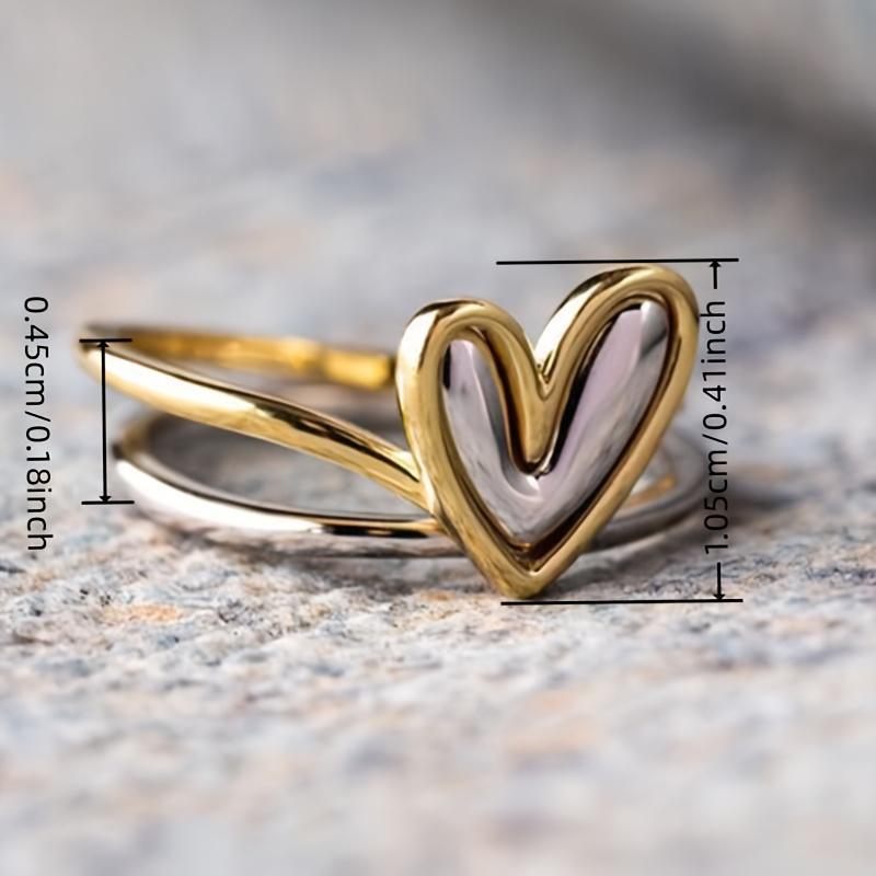 Minimalist Asymmetric Two-Tone Heart Ring for Women, Creative Stylish Casual Daily Accessory, Perfect Valentine's Day Gift