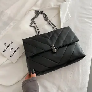 Fashion Chain Strap Shoulder Bags For Women, Casual Sewing Thread Crossbody Bag With Lock, Ladies Handbags And Purses