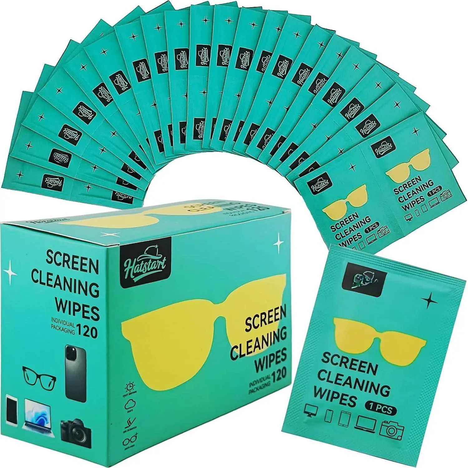 Screen Cleaner Lens Wipes for Electronics, 120 Count Eyeglass Cleaning Wipe for Screens Individually Wrapped,  Wipes for Phone Laptop  Tablet  TV