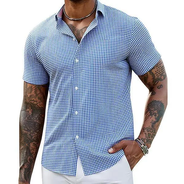 Men's short-sleeved shirts can be worn in business formal attire or casual striped and solid colors.
