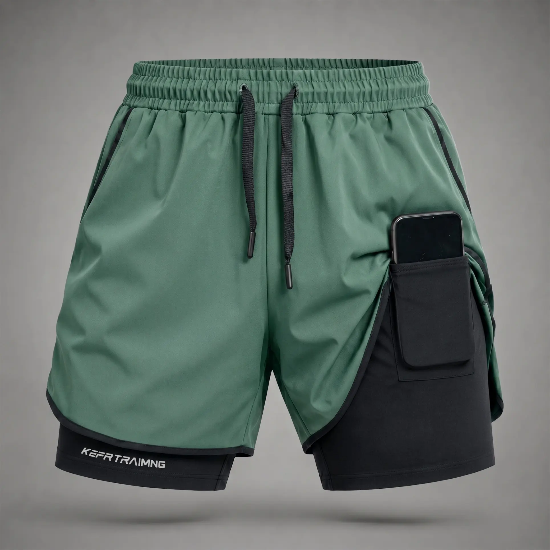 Men's 2-in-1 Quick Dry Athletic Shorts with Compression Liner for Running and Gym, Regular Fit with Inner Phone Pocket and Back Towel Loop, 5% Elastane, Do Not Dry Clean, Active, Xl