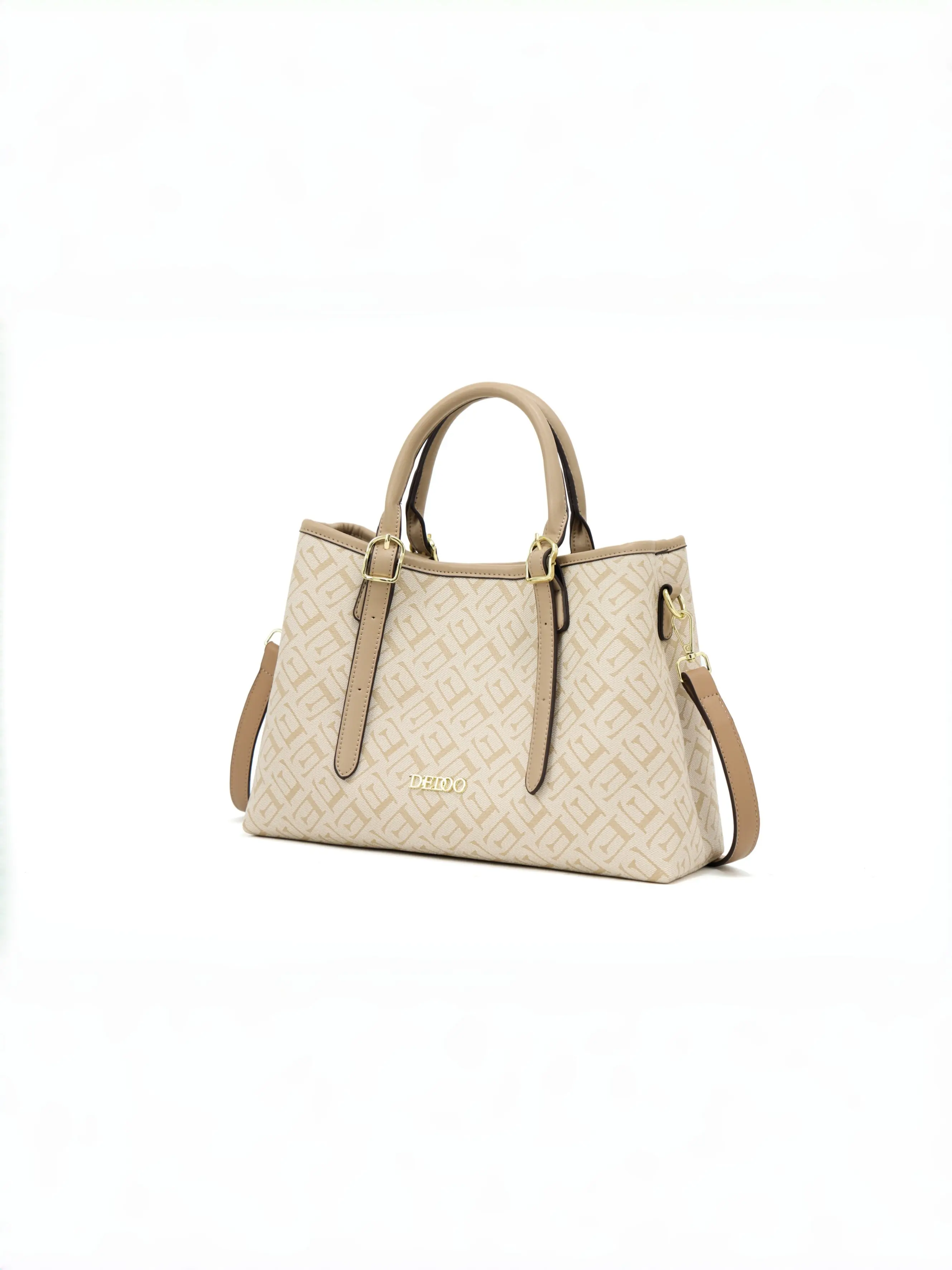 Quiet Luxury Neutral Tone Allover Monogram Colorblock Tote Bag with Adjustable Strap, Minimal Contrast Leather Trim Structured Top Handle Bag, Everyday Crossbody Purse for Mature Women, Timeless Spacious Casual Shoulder Bag for Modern Women,Elderly Ladies