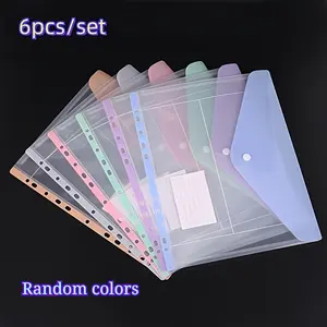 6pcs Plastic Expandable Binder Pockets, 2/3/4 Ring Compatible File Pouches with Snap Button And Label Insert, Random Color Clear Organizers, Files Organizer for School Office Business Home