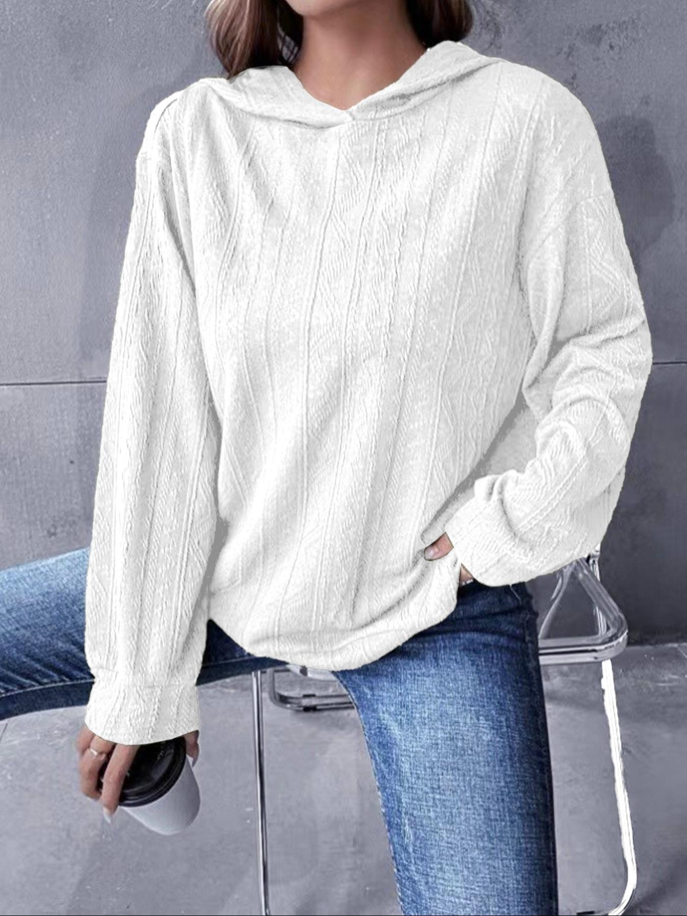 Plus Size Solid Color Hoodie Casual Long-Sleeve Hooded Sweatshirt, Casual Hooded Sweatshirts, Y2K Summer Daily Wear, Comfortable Relaxed Fit, Textured Knit Detail, Party Casual Wear