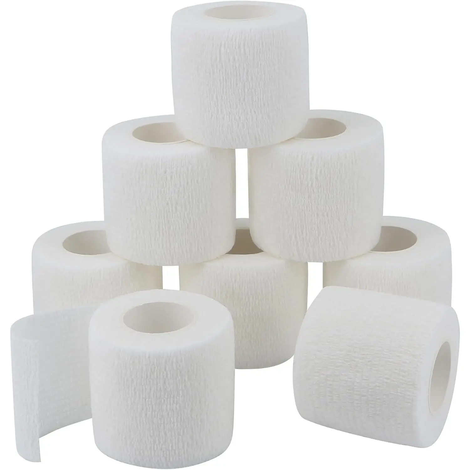 Self Adherent Bandage, 8 Rolls of Breathable Elastic Wrap, Non-Woven Athletic Tape for Sports, Wrist & Ankle Support - 2 in x 14.7 ft, White, Unisex, 8 Pcs Pack, Wrist Support, Wrist Wraps