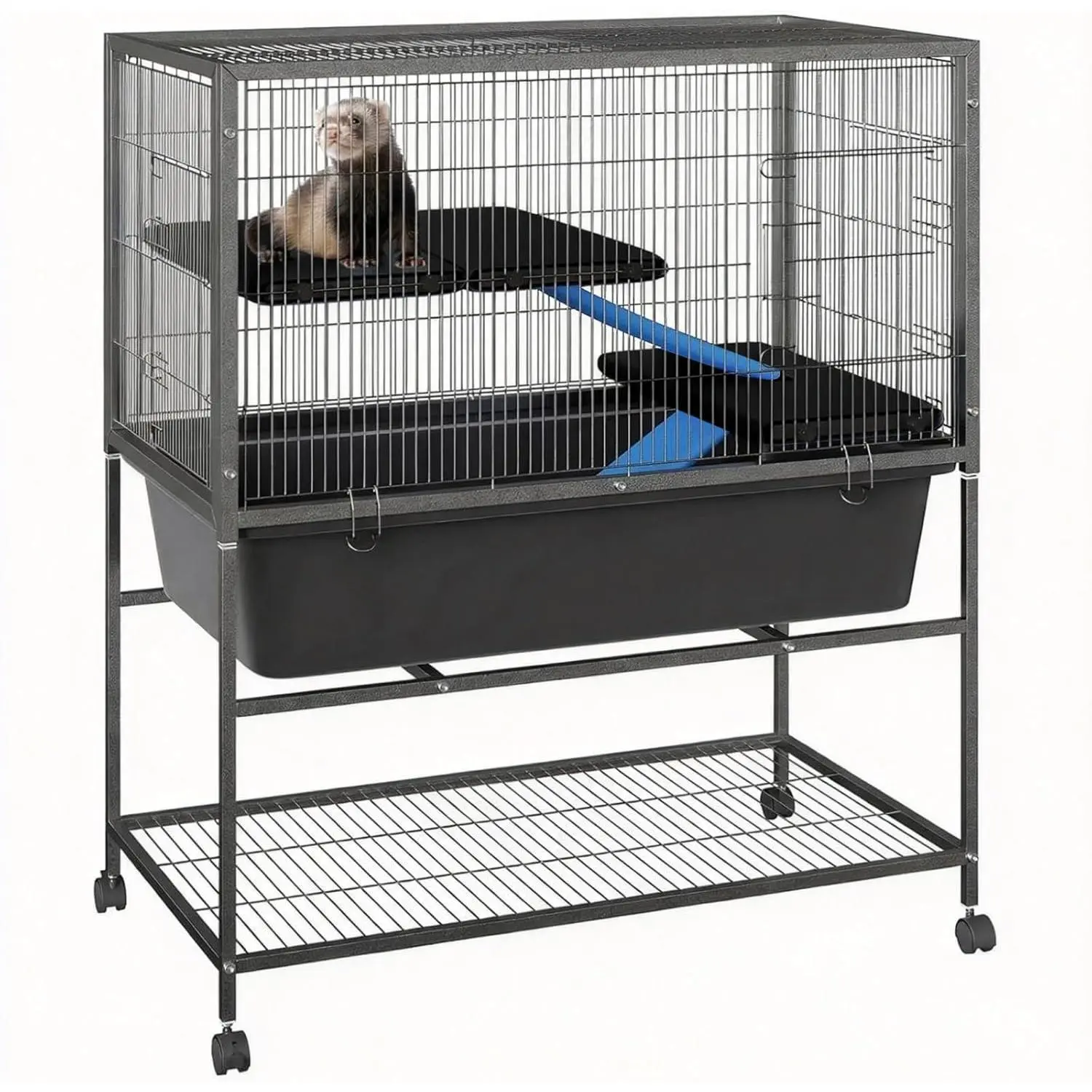 Gaomon Ferret Cage, 40.4" h Large Ferret Nation Cage with 3 Removable Platforms, Deep Tray, Storage Shelf, Metal Small Animal Cages on Wheels for Sugar Glider, Guinea Pigs, Chinchillas, Rabbit
