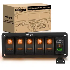 Nilight 5 Gang Switch Panel With QC3.0 & PD Charger And Voltmerter with Orange Backlit