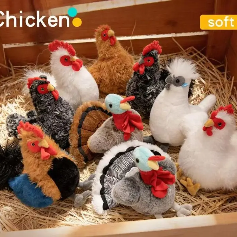 Creative Realistic Poultry Plush Figurines, Hen Rooster Turkey Plymouth Rock Chicken, Home Room Decor Ornaments