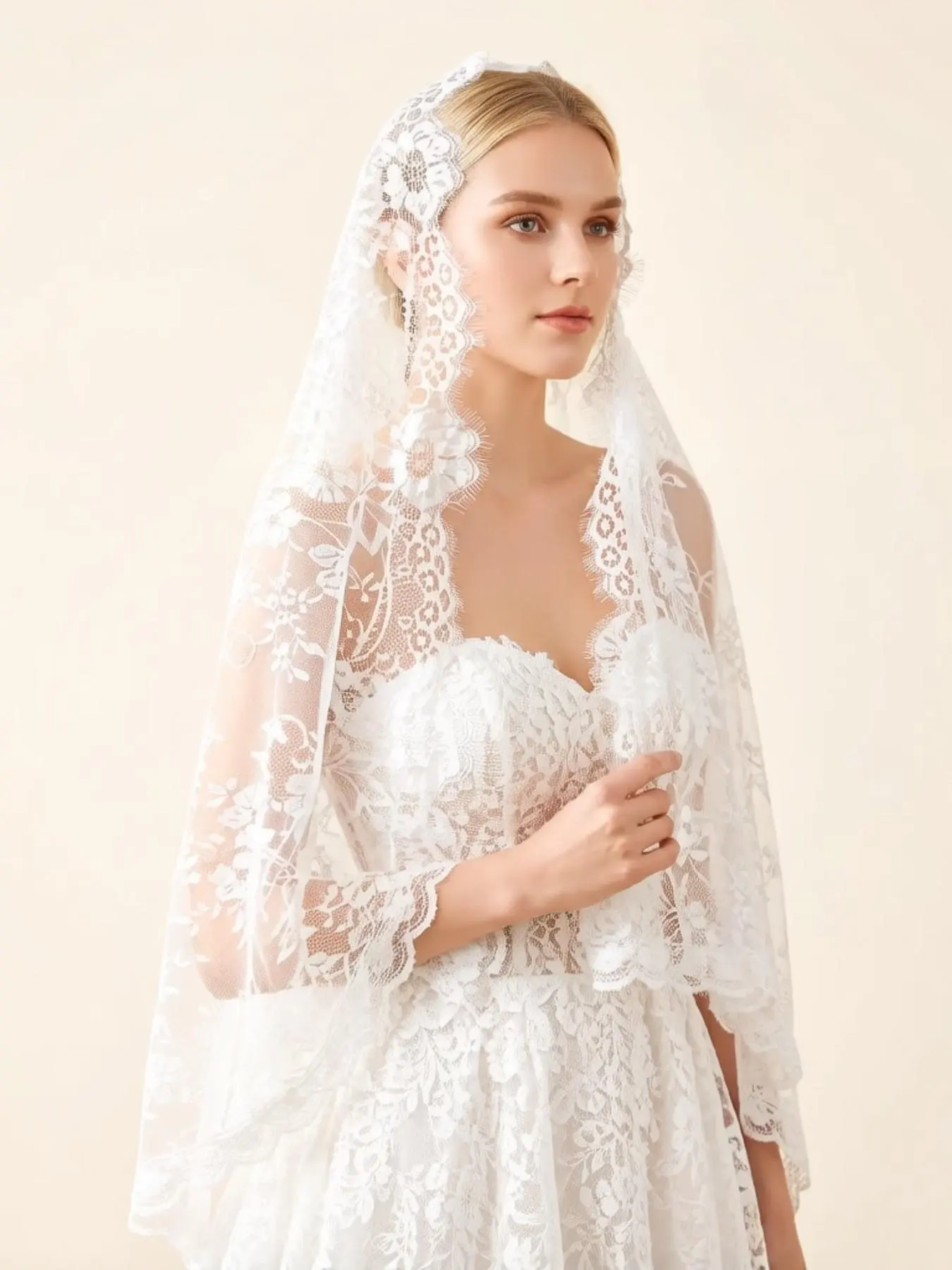 Lace Prayer Scarf, Lace Bride Veil, Floral Trim Headscarf for Women, Elegant Bridal Accessory, Perfect for Weddings