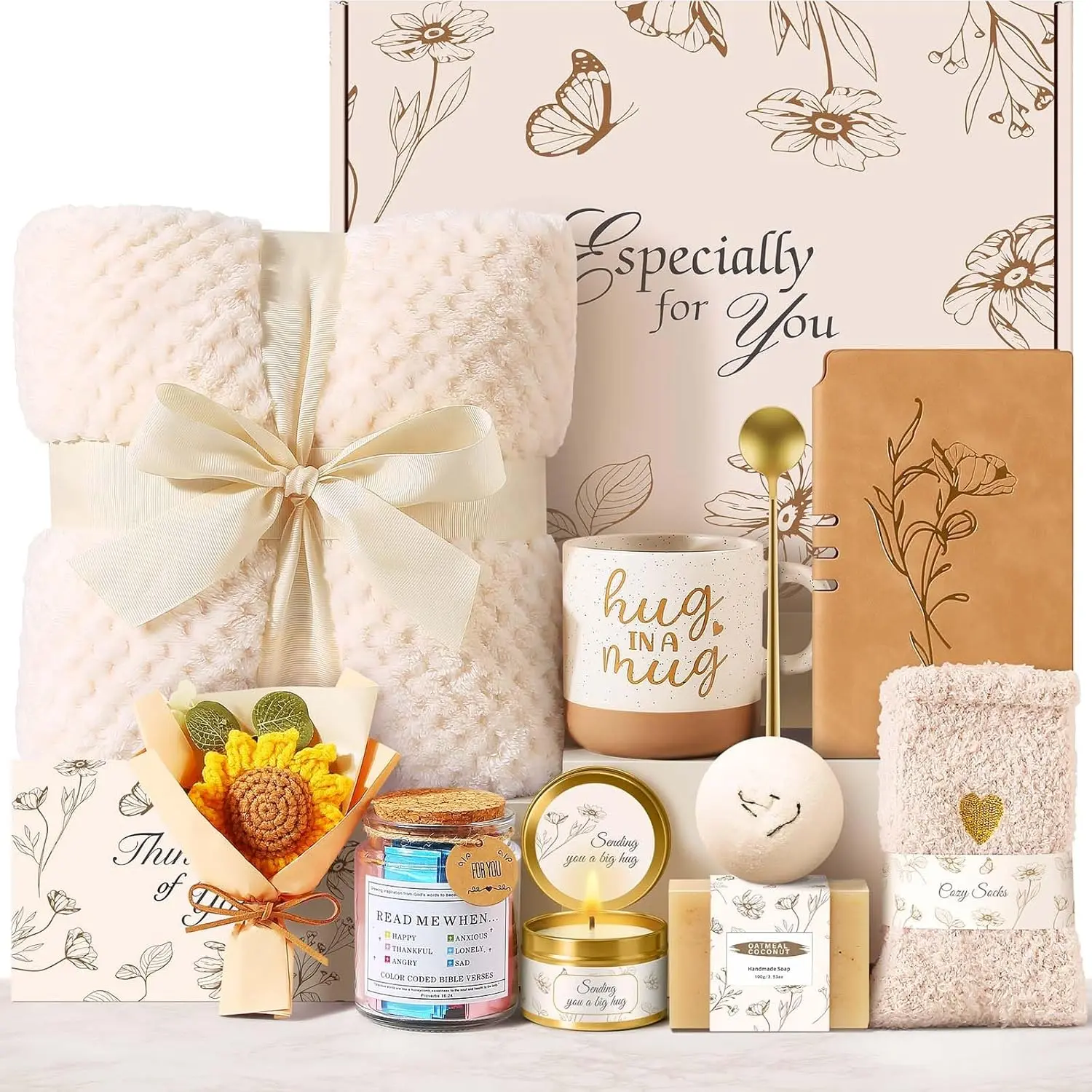 Get Well Soon Gifts for Women, Self Care  Basket with  Verse Jar, Thinking of You Encouragement Gifts Care Package for Women After   Comfort  for Mom