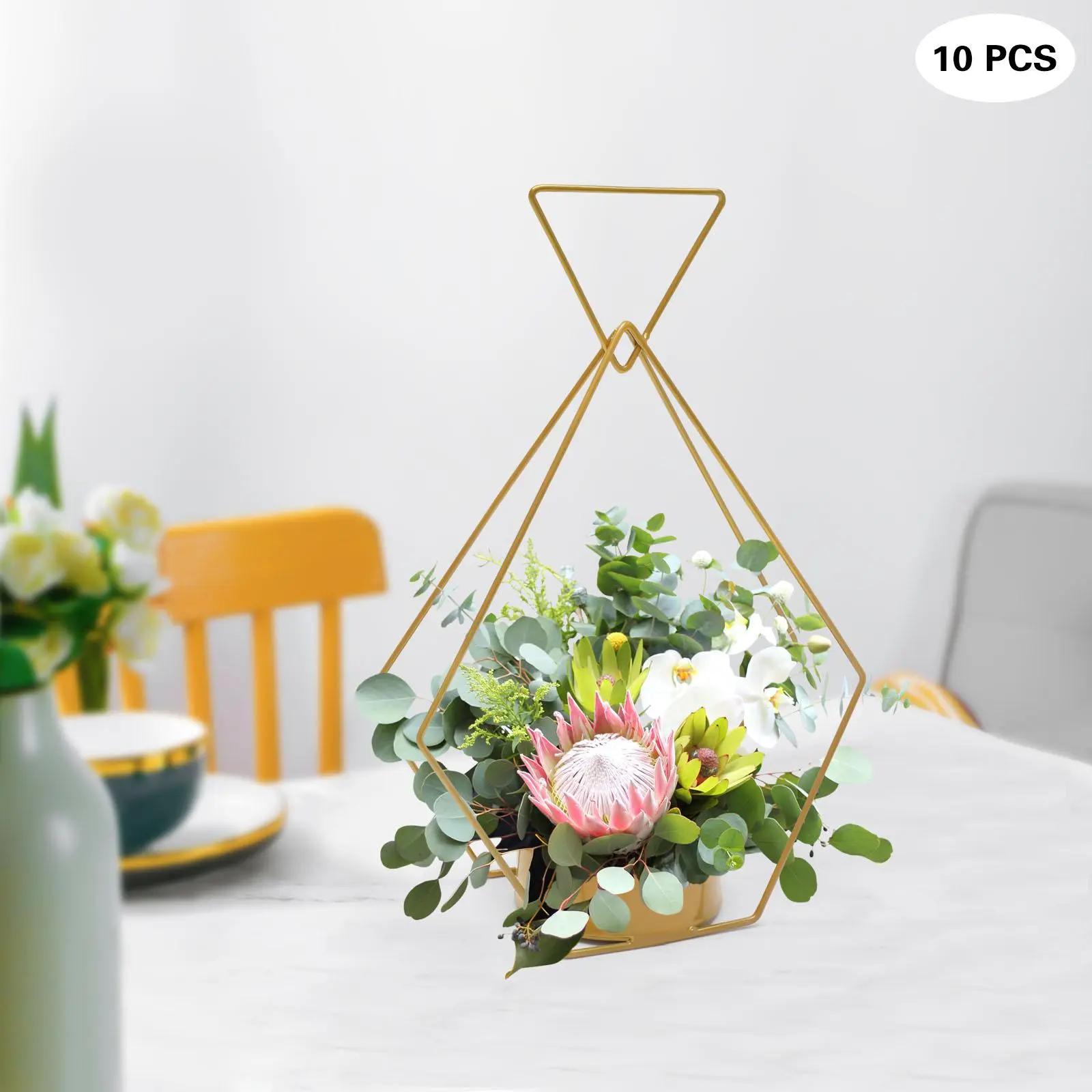 10-Piece Modern Iron Geometric Gold Diamond Vase Set, Elegant Home Decor for Wedding Table Centerpieces & Party Ornaments, Ideal Home Gift