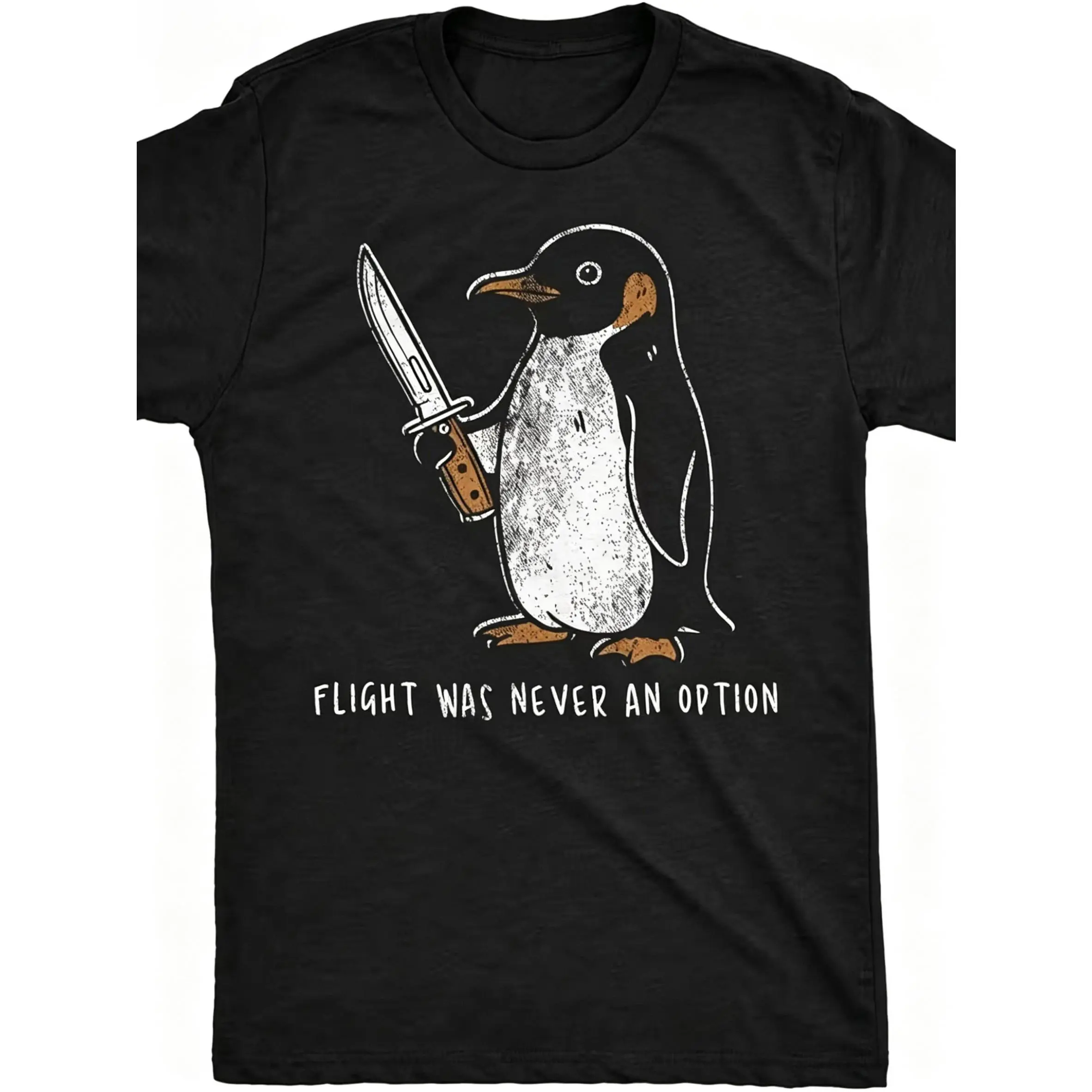 Fun T-Shirt |   Flying Was Never an Option, Sarcastic Penguin Graphic Novelty Tee, |   New Short Sleeve, Retro Style, Crew Neck, Regular Fit, Great