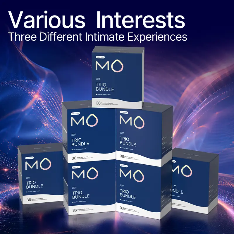 MO Trio Bundle Variety Pack Condoms for Men, Natural Latex Universal Size 53mm Regular Fit, Silicone-Coated Ultra-Thin-Textured-Polka Dot, pH Balanced, 36 Pcs Everyday Wear Contraceptive for Enhanced Sexual Health