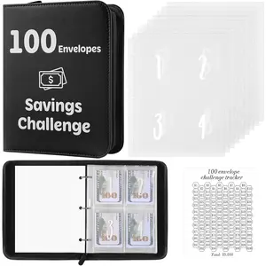 100 Envelopes   Binder with Laminated , Budget Binder with  Envelopes, Savings Book with Zipper to Save $5,050 (Black)