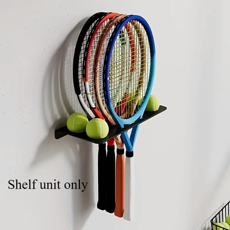 Wall-Mounted Tennis Racket Rack | Space-saving design; stores multiple rackets plus 4 tennis balls. Perfect for keeping home game rooms or courtside areas tidy—convenient, easy-access storage.