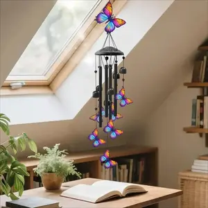 Black Metal Butterfly Wind Chimes, Durable Outdoor Windchimes with Melodic Tone, Ideal Gifts for Women & Garden Decor