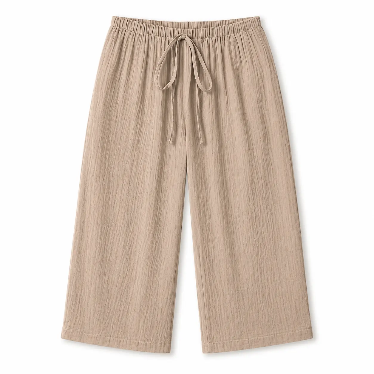 European/American Wide-Leg Capri Pants - Wrinkle-Effect Trousers with Elastic Waist, Lightweight Breathable Loose-Fit Straight-Leg Pants Suitable for - Wear, Machine Washable for Casual & Vacation Outfits
