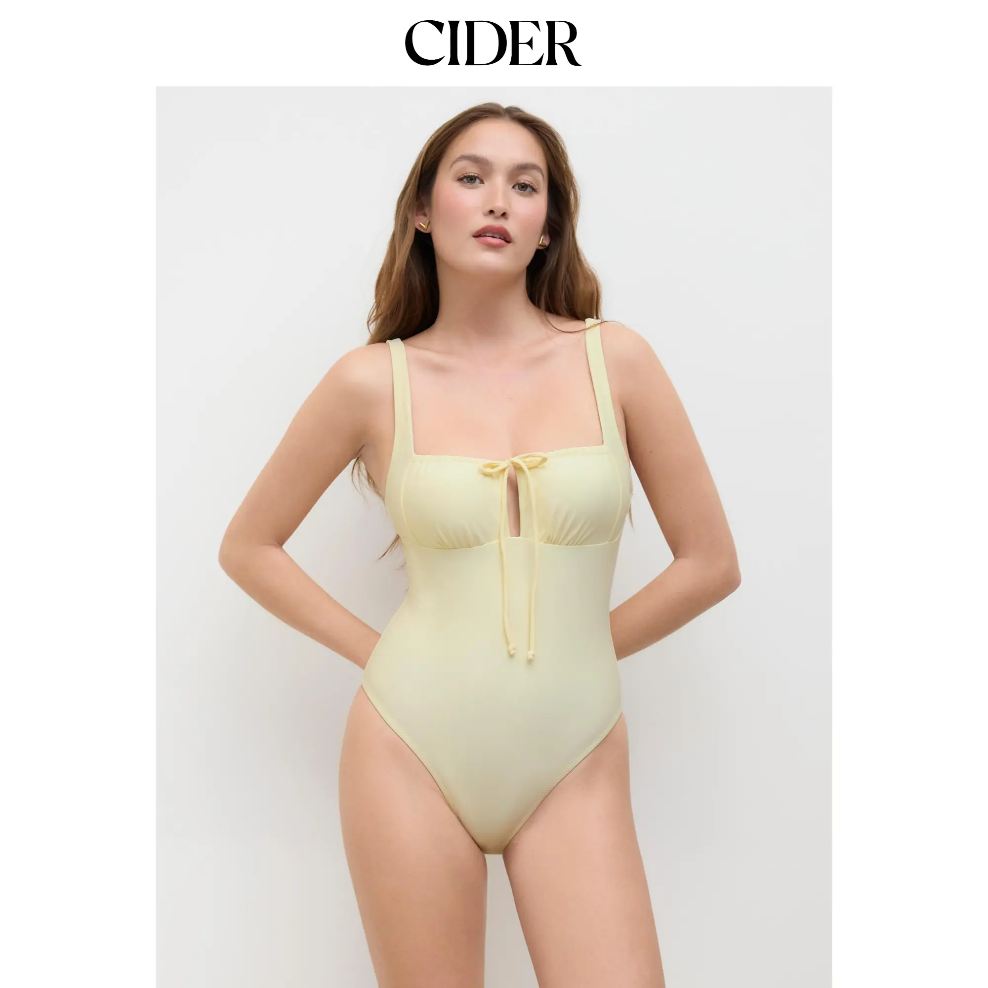 Cider Solid Knotted Cut Out One Piece Swimsuit