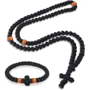2 Pcs Chotki Orthodox Prayer Rope 100 Knots with Christian 33 Knots Handmade Bracelet Charm Greek Rosary Protection Blessing Cross Gifts Tassel Car Hanging Home Ornament(Brown,Classic Style)