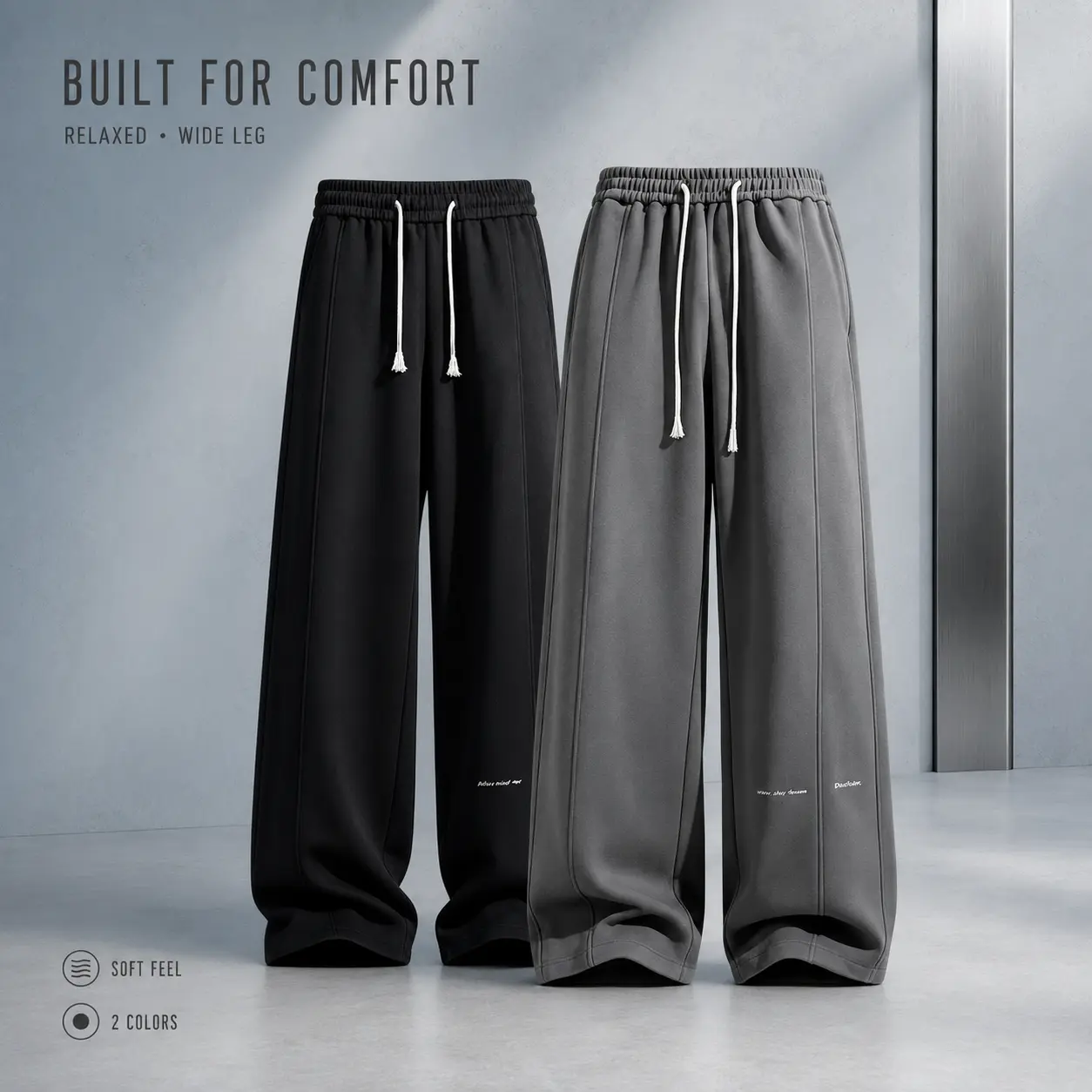 Men's Vertical Seam Baggy Pants Elastic Waist Daily Hip Hop Wide Leg Pants