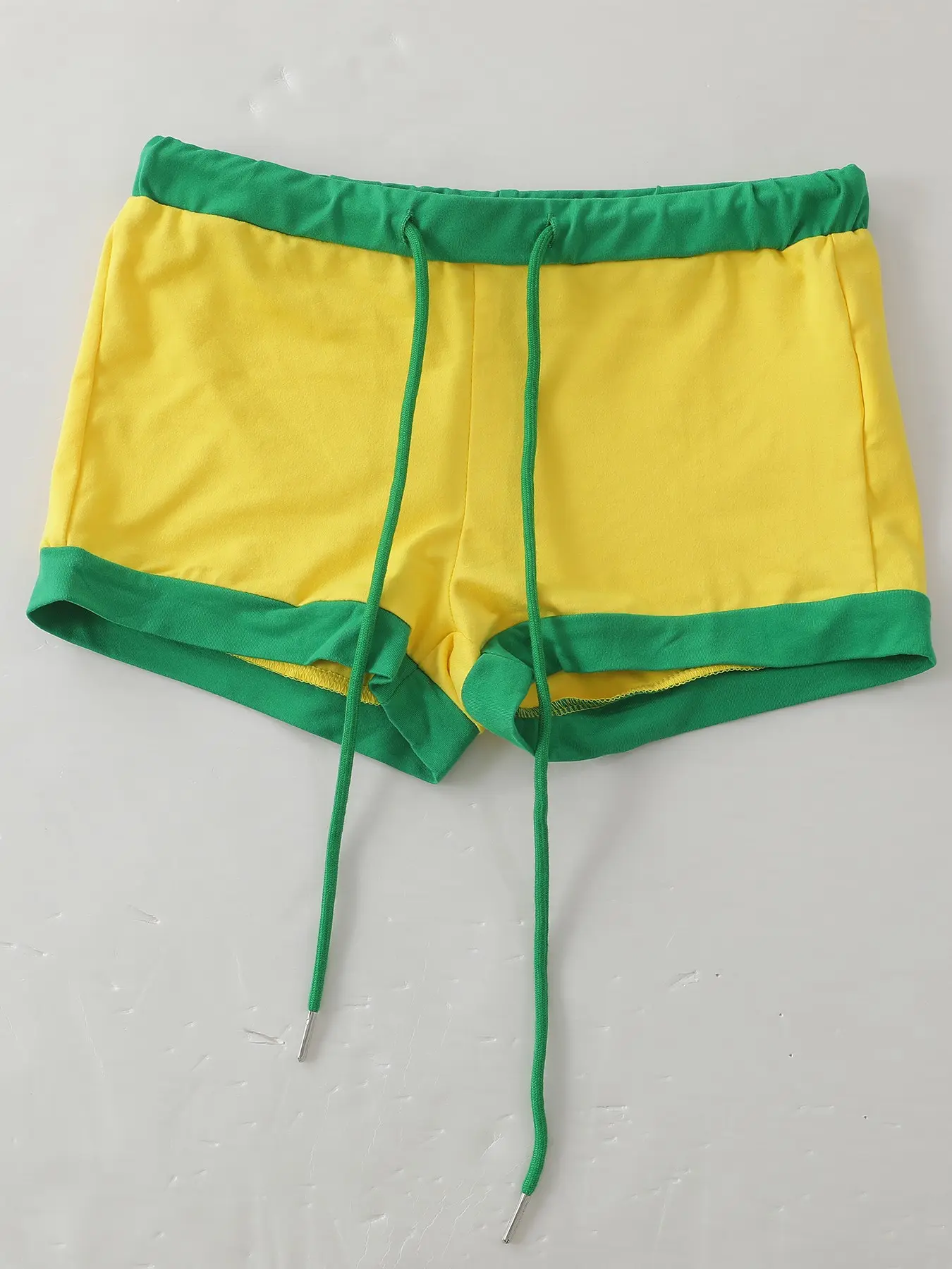 Colorblock Shorts, Brazil Flag Colors, Sexy Slim Fit, Perfect for Daily Wear, Fashionable Gift, Y2K Style, Comfortable Beachwear