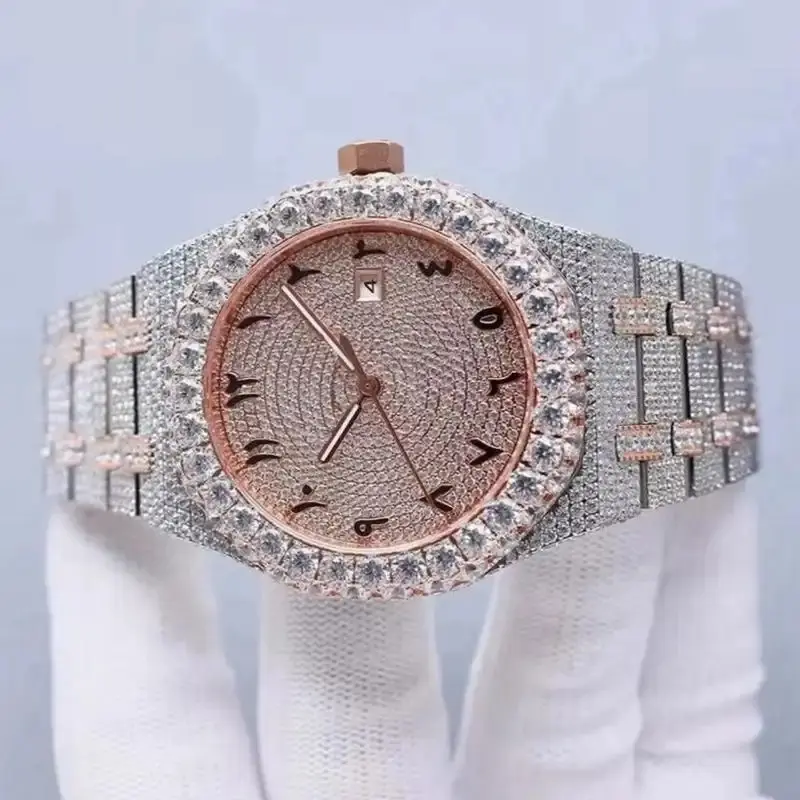 Men's Automatic Mechanical Analog Watch - 40mm Round Dial, CZ Moissanite Bling Rhinestone Decor, Water Resistant, Stainless Steel Jewelry Element, Casual Business Everyday Wear Wristwatch, Diamond Bling Wrist Watches, Automatic Watches