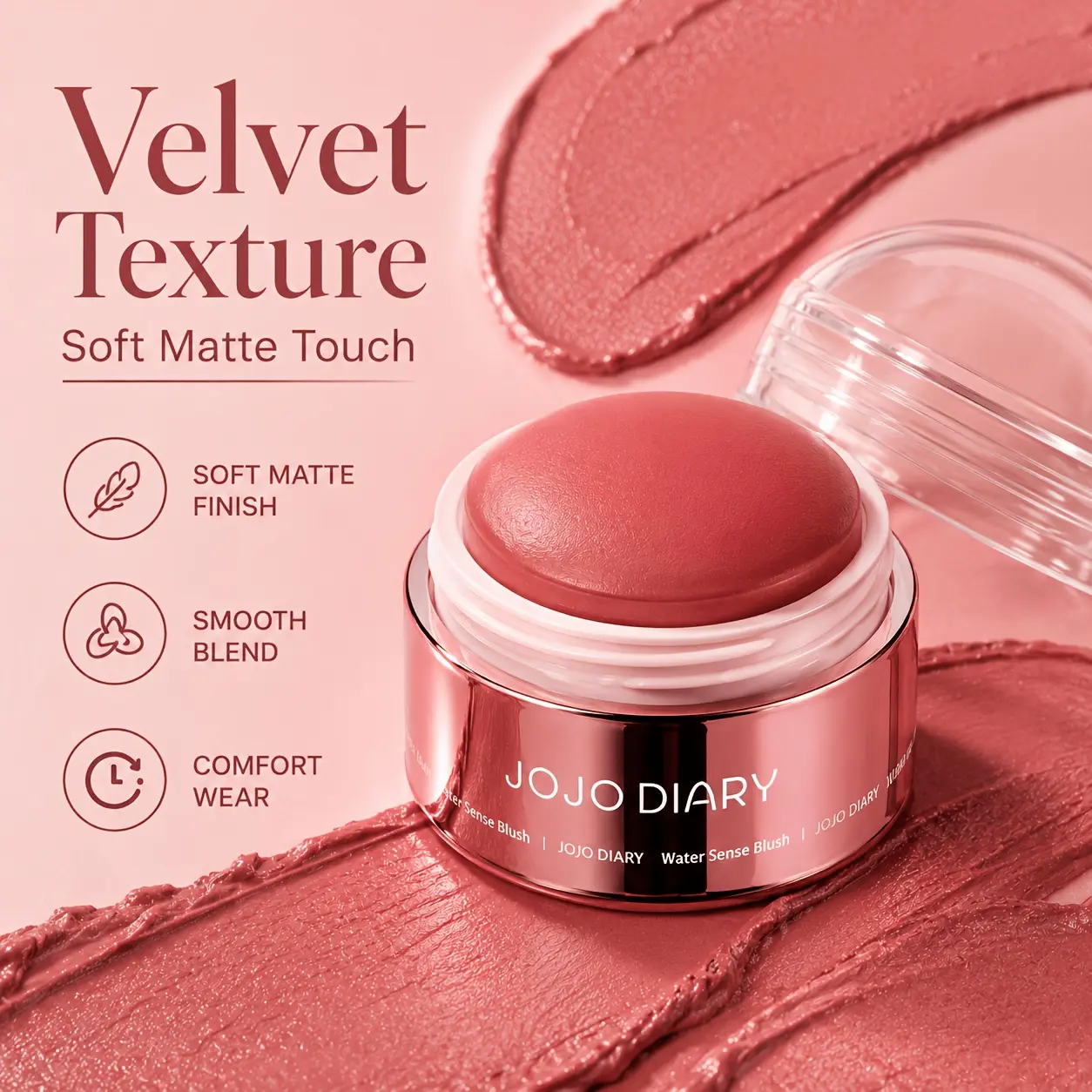 Lip & Cheek Dual-Purpose Blush, Can Be Used as Eyeshadow, Lip Color or Blush. It Is Waterproof and Long-lasting. It Comes in Berry, Pink and Brown Tones. with a Light and Matte Texture, It Creates a Natural and Glossy Blush Makeup Look