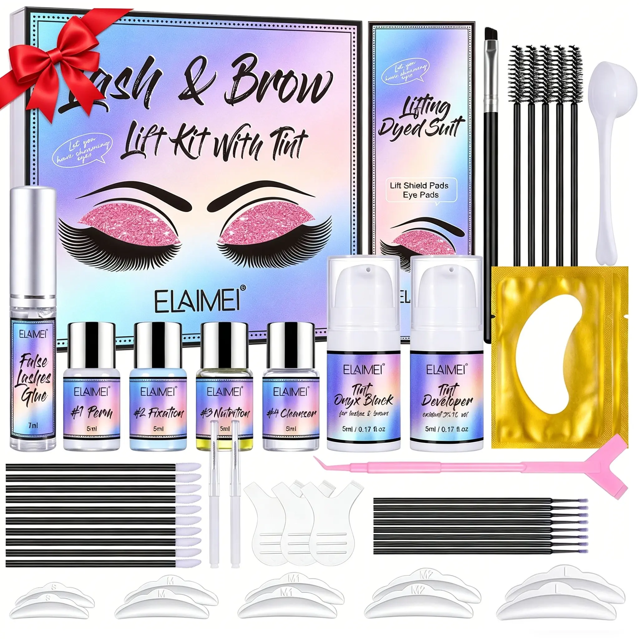 ELAIMEI Eyelash Curling, Perming, and Tinting Kit: A complete DIY home use makeup tools gift set that gives you long-lasting curled lashes. Achieve the “sunflower lash” look right at home—even beginners can get great results with ease.