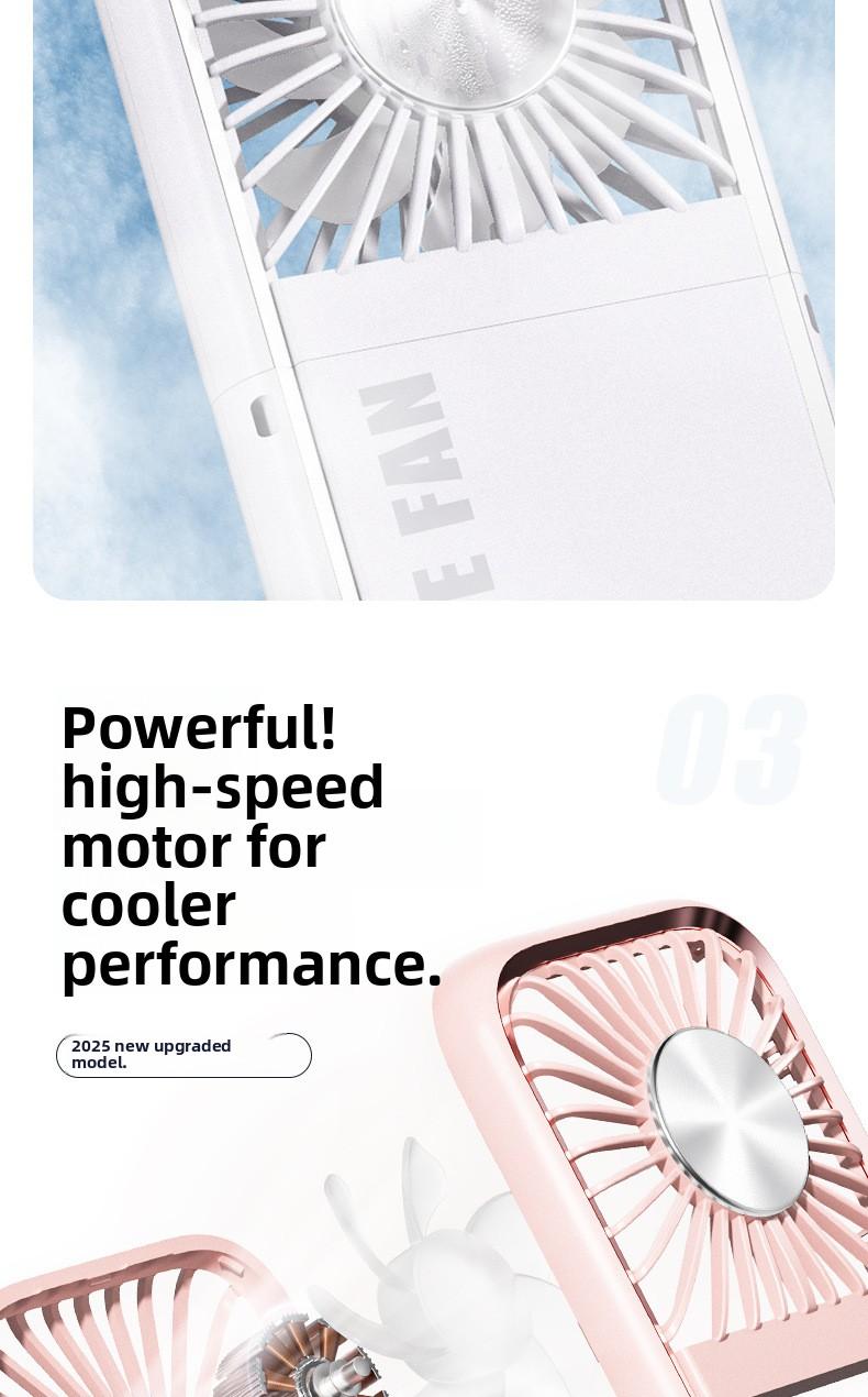 tylish and versatile personal fan with digital display, foldable design, and dual-use for neck hanging or handheld. Built with ice compress cooling technology, USB rechargeable, ultra-portable for outdoor, travel, office and daily use. Low noise, strong w
