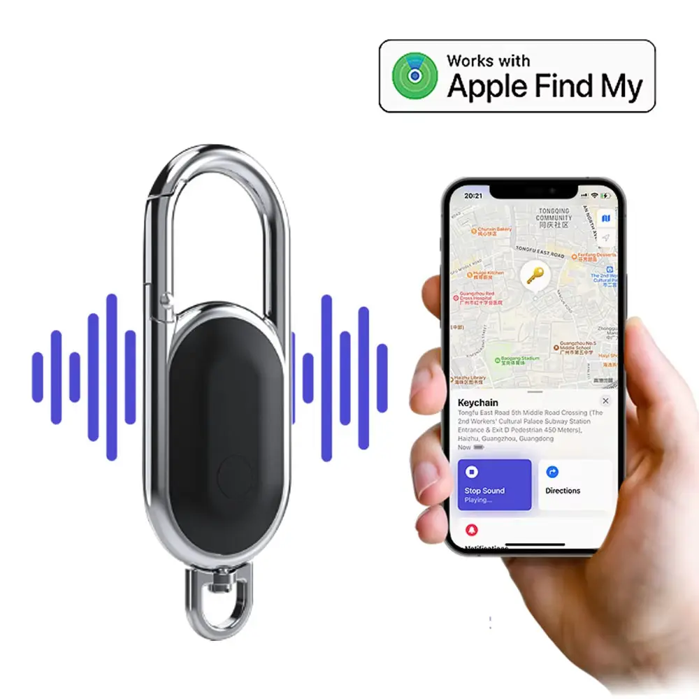 Anti-lost GPS airtag Smart Carabiner   Tracker Anti-Loss Locator  key chain Keyring with   Portable  Find My tracker to attach Car key chain fob for use on Apple ios