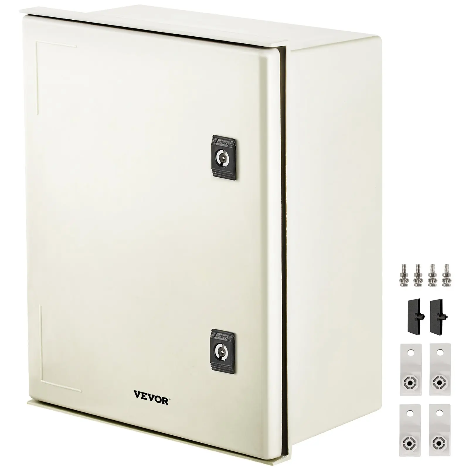 VEVOR Rectangular NEMA 4X Fiberglass Steel Enclosure, 16x12x8in IP66 Rated Waterproof Dustproof Electrical Box, Indoor/Outdoor Junction Box with Mounting Plate (40x30x20cm)