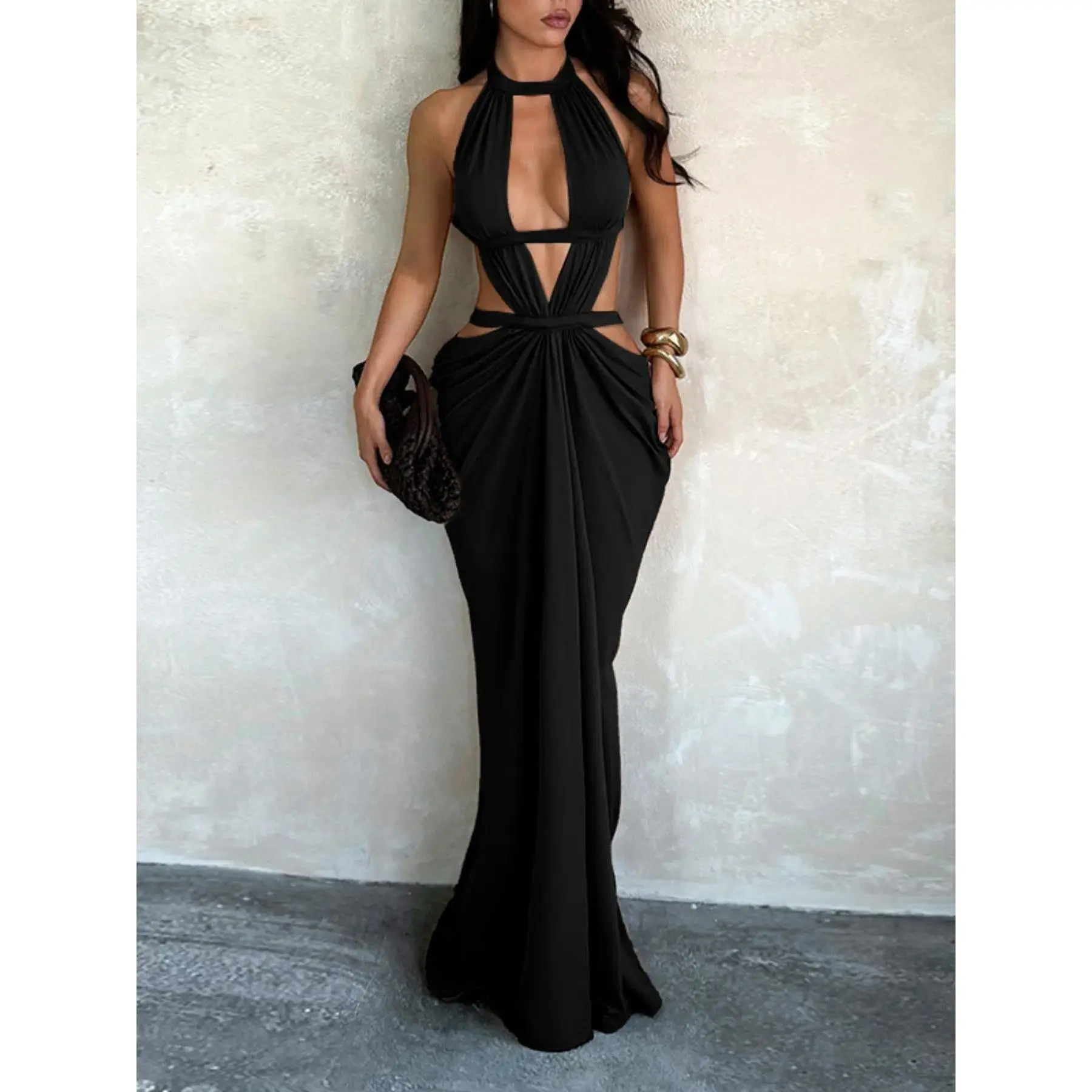Shimmering Ribbon Vacation Cutout Dress, Elegant Hollow Out Design, Perfect for Summer Parties, Chic and Comfortable Evening Wear
