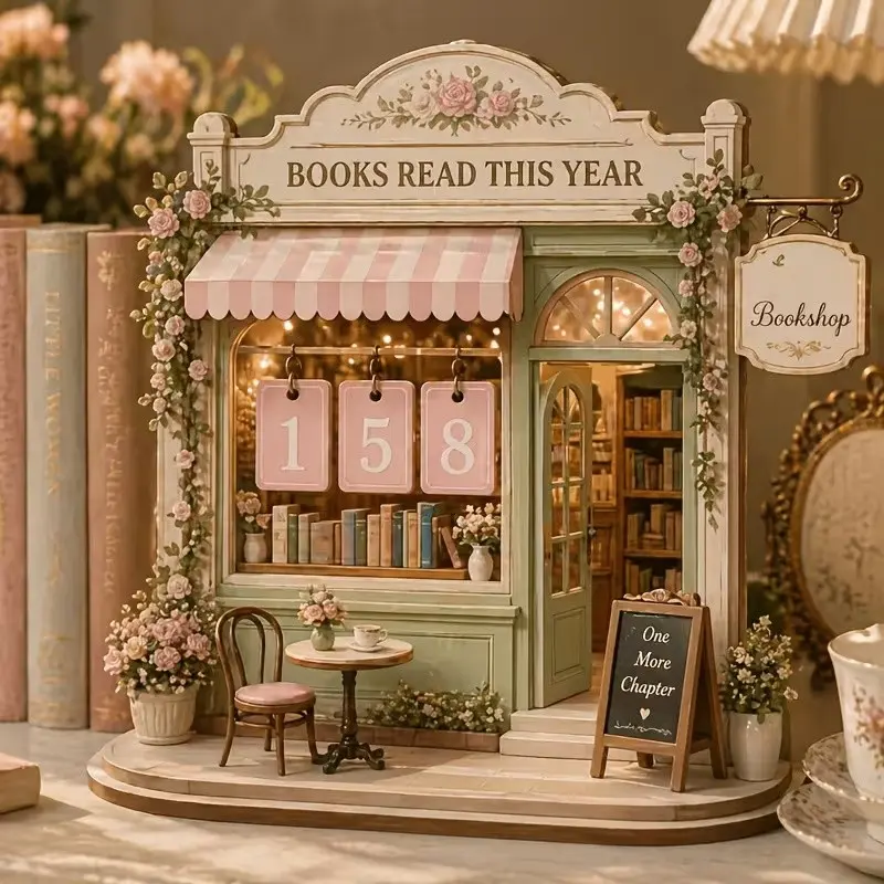 Wooden Vintage Book Tracker Set, Decorative Sign & Bookmark, Bookstore Store Style, Tracks Up to 999 Books, Gift for Book Lovers