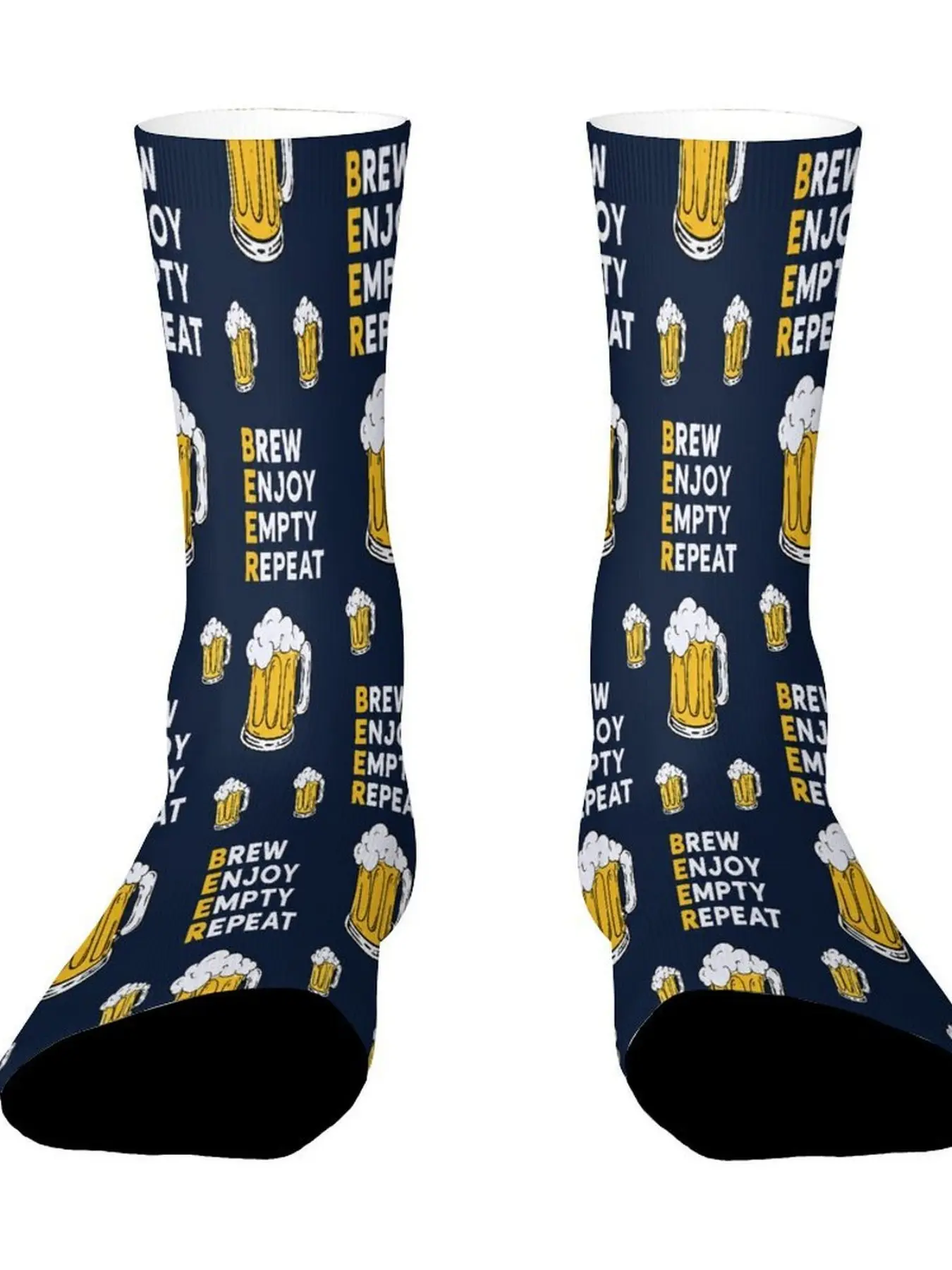 1 Pair Unisex Beer Festival Crew Socks, All-Over Print, Breathable & Comfortable, Casual Style for Outdoor Activities