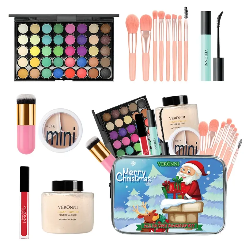 Christmas Limited Edition Makeup Gift Set, Glam Makeup Set, 40 Color Eyeshadow Palette, Waterproof Mascara, Long-Lasting Lipstick, Blush, Concealer, Brushes