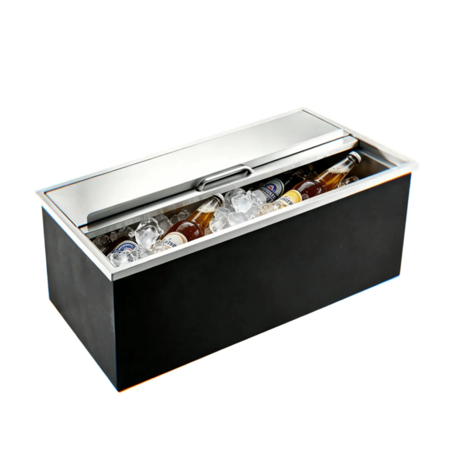 Large Capacity Drop-In Stainless Steel Ice Chest for Kitchen or Bar – Commercial Insulated Bin Keeps Ice Cold for 24 Hours – Includes Sliding Lid & Drain Pipe Set