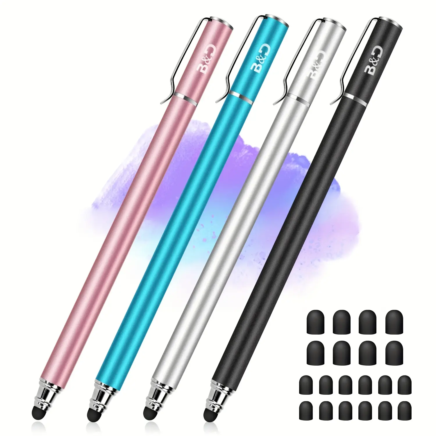 Colorful Stylus Pen Set - 4-Pack Precision Touchscreen Pens with 20 Replaceable Tips, Multi-Color Bundle for Phones, Tablets, Laptops, E-Readers & More - Durable, Smooth, Always Ready