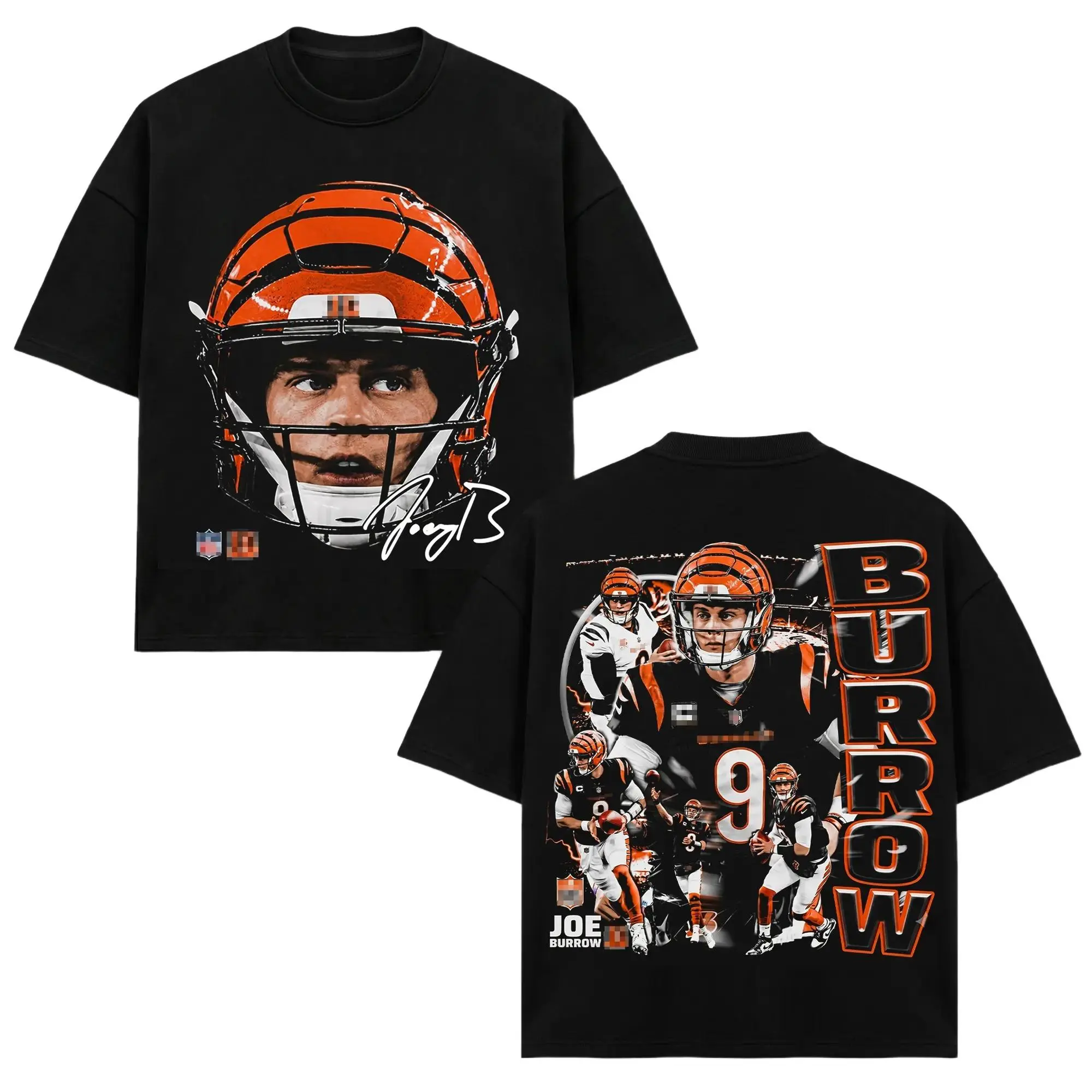 [Sale Up To 50%] Unisex Joe Burrow # 9 T-Shirt, CIN Football Quarterback Tee, Orange Helmet Back Print Graphic Apparel, Quarterback Retro 90s Bootleg Sports Wear, Football Fan Heritage Gift, Men Women Heavyweight Oversized Clothing