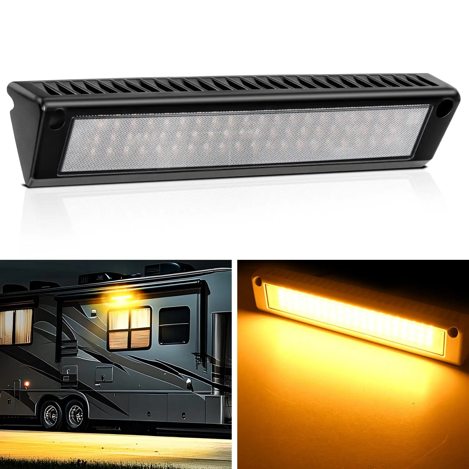 Nilight 13-Inch RV Exterior Amber Beam Porch Light, Black Aluminum, Water Resistant for Campers, Travel Trailers, Cargo Trailers