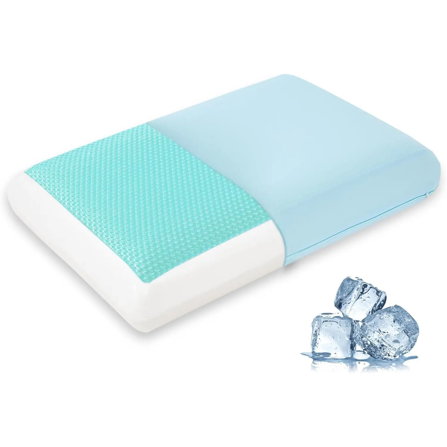 Cooling Pillow for Sleeping, Gel Memory Foam Pillow with Reversible Cover, Neck Support for Side, Back and Stomach Sleepers, Removable & Machine Washable Cover, Bed Pillows for Hot Sleepers, Blue