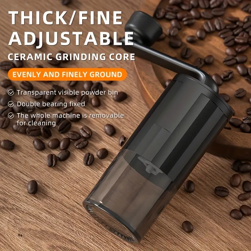 1 x Manual Coffee Grinder with Quiet Ceramic Burr – Home Coffee Mill, Coffee Making Tools, Vintage Style, Adjustable Grind Size, Ceramic Burr, Fast Grinding, Large-Capacity Transparent Grounds Bin – Christmas – Thanksgiving