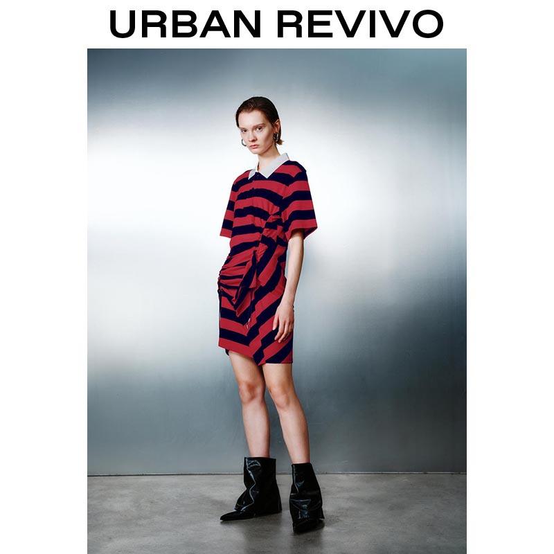 URBAN REVIVO Striped Irregular Hem Straight Dresses UWJ750051  Casual Outfit 2025 Women Clothing Girl Elegant Fashion Trendy and Versatile OOTD Womenswear Shortsleeve SpringStatements