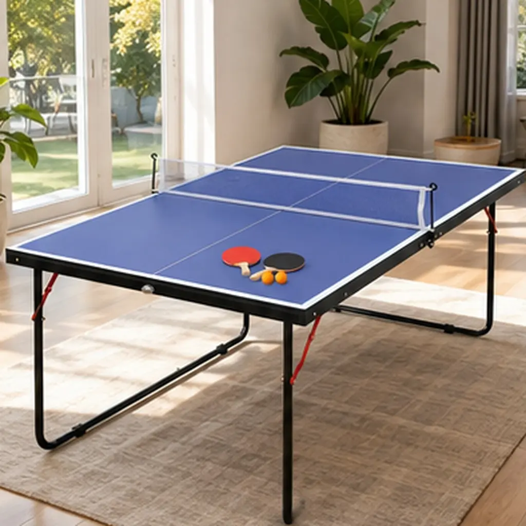 ARCH Foldable 4.5FT Table Tennis Table with Net and 2 Paddles 3 Balls, MDF Ping Pong Table for Game Room Office, Compact Portable Easy Storage, Blue/Black Options, Black/Blue Color Options, MDF Material, Product Dimensions: 30.00 W x 54.00 D x