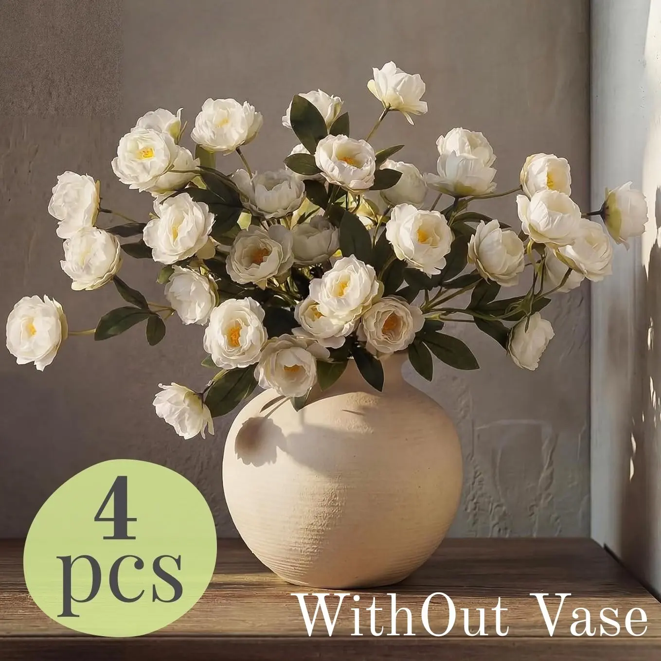 4 Artificial Peony Flowers for Vases, 28 Realistic Flower Heads, Long Stems, DIY Bouquets, Wedding Centerpieces, Home Decor, Faux Decorative Flowers, Faux Flower Decorations